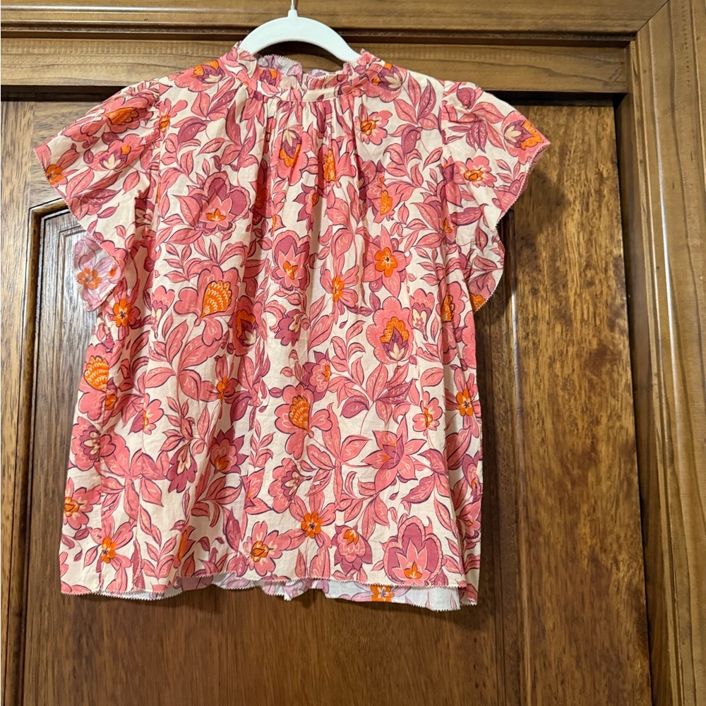 Trovata Pink and Orange Flutter-Sleeve Blouse